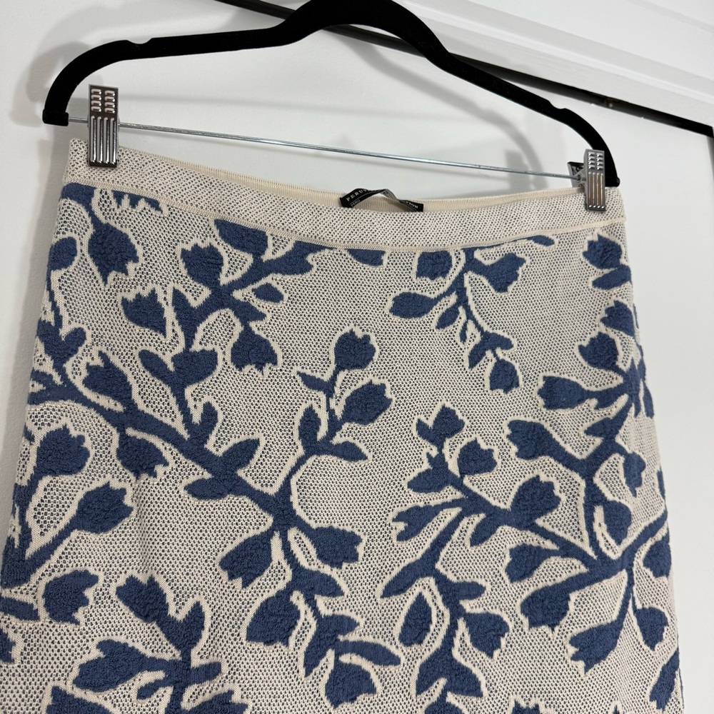 Peruvian Connection Pima Cotton Knee-Length Blue Floral Skirt Large Cottagecore - Picture 2 of 8